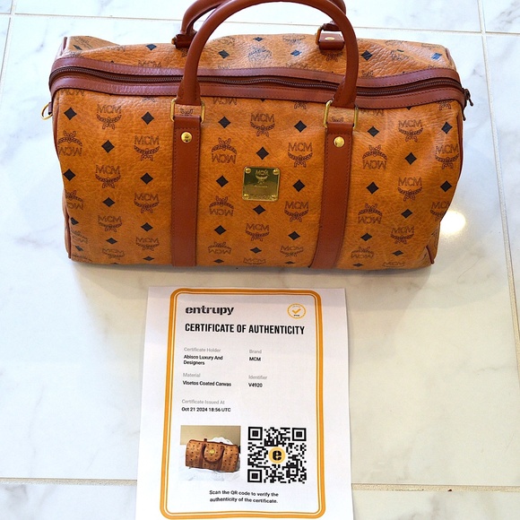 MCM Visetos Congnac Boston Bag Golf Collection Large - Picture 1 of 16